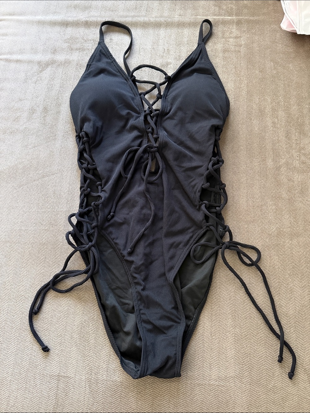 Women's Black Lace-Up One-Piece Swimsuit - NWT!